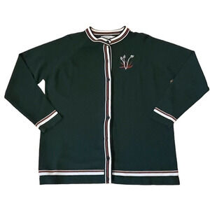 Vintage Talbott Traveler Sweater Cardigan Hunter Green SZ 40, 12 flowers wheat